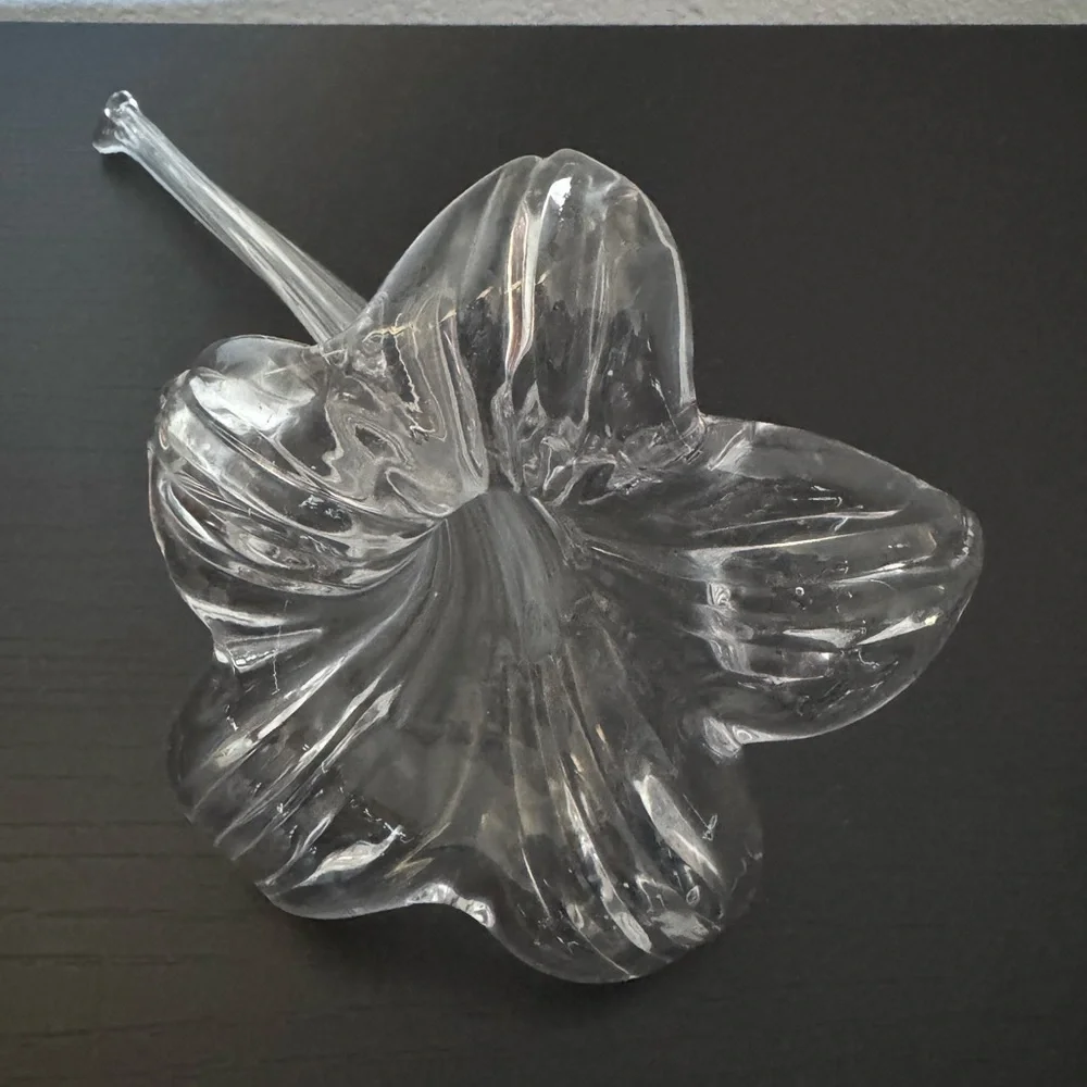 Clear Glass Lily Flower Long Stem Hand Blown. Home decoration, paperweight.